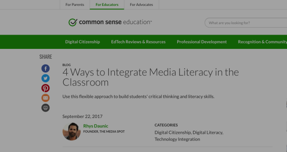TMS Article on K-12 Media Literacy for Common Sense&nbsp;Education