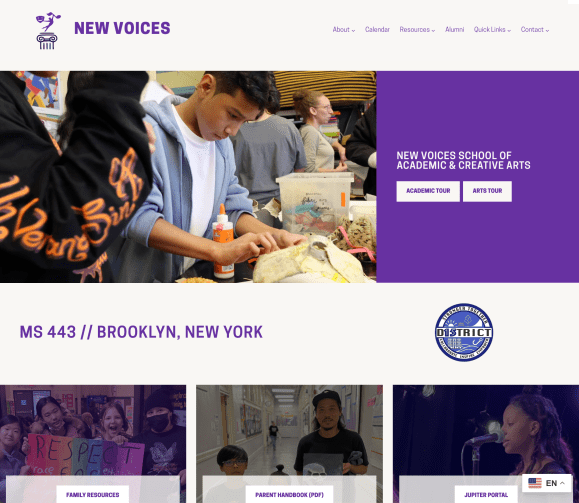 front page of new voices website
