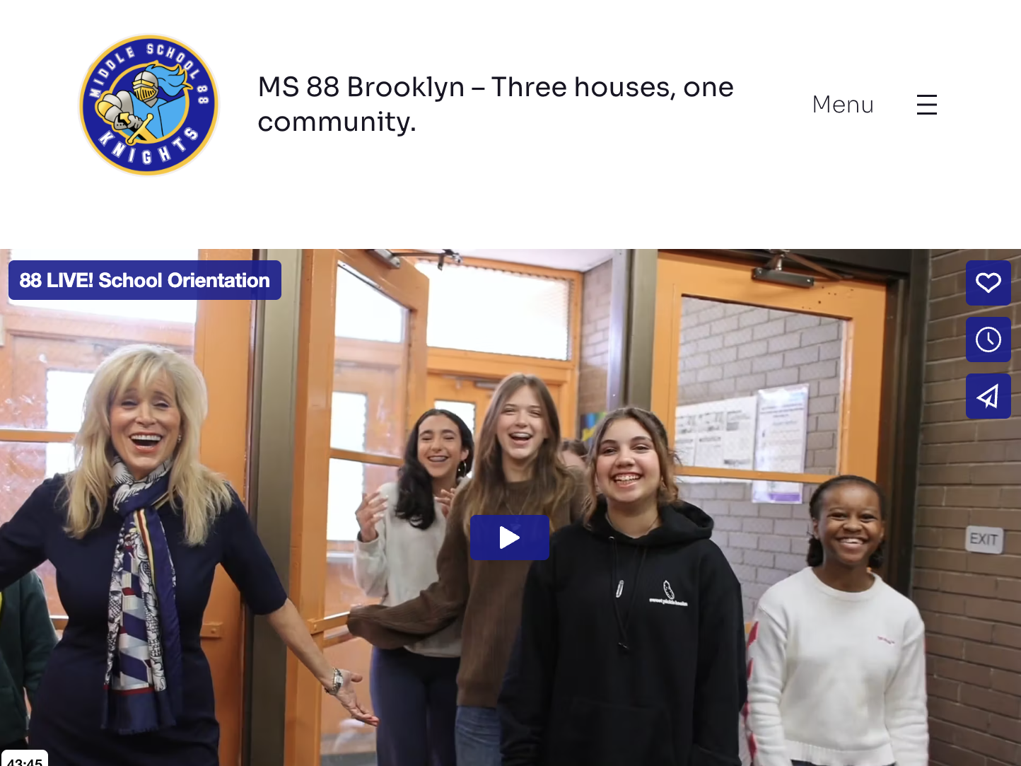 website front page with video, logo and menu